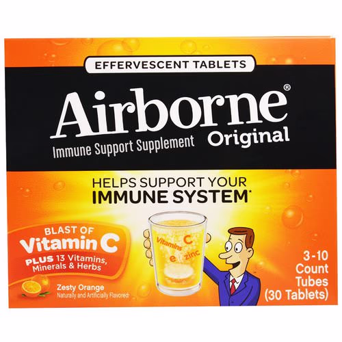 AirBorne, Original, Immune Support, Blast of Vitamin C, Zesty Orange, 3 Tubes, 10 Effervescent Tablets Each Review AirBorne, Original, Immune Support, Blast of Vitamin C, Zesty Orange, 3 Tubes, 10 Effervescent Tablets Each Review