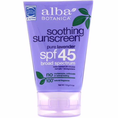 Alba Botanica, Soothing Sunscreen, SPF 45, Pure Lavender, 113 g (4 oz) Review Alba Botanica, Soothing Sunscreen, SPF 45, Pure Lavender, 113 g (4 oz) Review