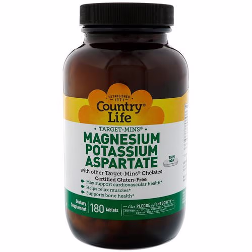 Country Life, Magnesium Potassium Aspartate, 180 Tablets Review