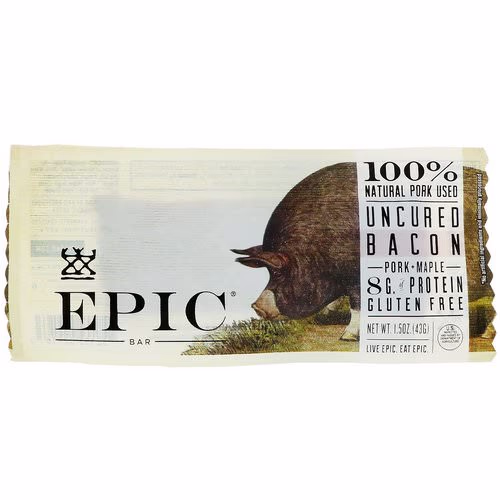 Epic Bar, Uncured Bacon, Pork + Maple Bar, 12 Bars, 1.5 oz (43 g) Each Review Epic Bar, Uncured Bacon, Pork + Maple Bar, 12 Bars, 1.5 oz (43 g) Each Review