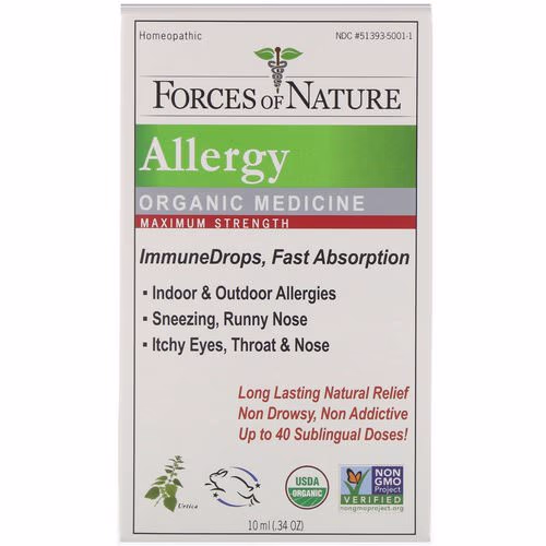 Forces of Nature, Allergy, Organic Medicine, ImmuneDrops, Maximum Strength, 0.34 oz (10 ml) Review