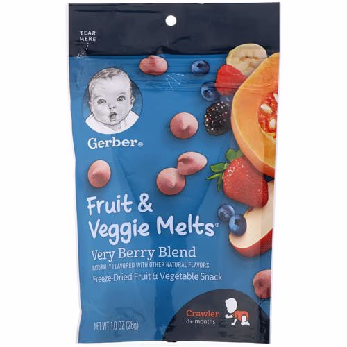 Gerber, Fruit & Veggie Melts, Very Berry Blend, Crawler 8+ Months, 1.0 oz (28 g) Review Gerber, Fruit & Veggie Melts, Very Berry Blend, Crawler 8+ Months, 1.0 oz (28 g) Review