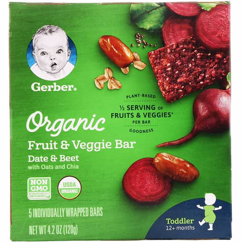 Gerber, Organic Fruit & Veggie Bar, 12+ months, Date & Beet, 5 Individually Wrapped Bars, 4.2 oz (120 g) Review Gerber, Organic Fruit & Veggie Bar, 12+ months, Date & Beet, 5 Individually Wrapped Bars, 4.2 oz (120 g) Review