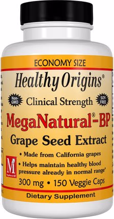MegaNatural-BP Grape Seed Extract, 300 mg, 150 Veggie Caps by Healthy Origins, 補充劑，抗氧化劑，葡萄籽提取物，健康，血壓 HK 香港