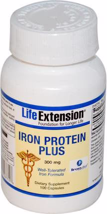 Iron Protein Plus, 300 mg, 100 Capsules by Life Extension, 補品，礦物質，鐵 HK 香港