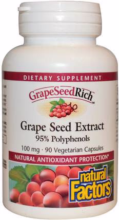 GrapeSeedRich, Grape Seed Extract, 100 mg, 90 Veggie Caps by Natural Factors, 補充劑，抗氧化劑，葡萄籽提取物 HK 香港