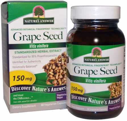 Grape Seed, Standardized Herbal Extract, 150 mg, 60 Vegetarian Capsules by Natures Answer, 補充劑，抗氧化劑，葡萄籽提取物 HK 香港