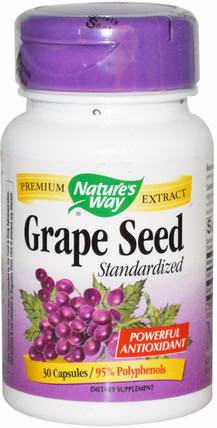 Grape Seed, Standardized, 30 Capsules by Natures Way, 補充劑，抗氧化劑，葡萄籽提取物 HK 香港
