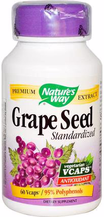 Grape Seed, Standardized, 60 Veggie Caps by Natures Way, 補充劑，抗氧化劑，葡萄籽提取物 HK 香港