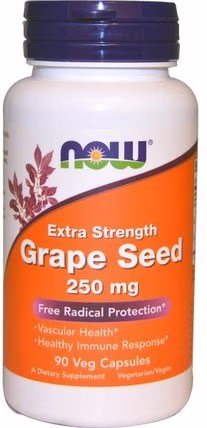Grape Seed, Extra Strength, 250 mg, 90 Veg Capsules by Now Foods, 補充劑，抗氧化劑，葡萄籽提取物 HK 香港