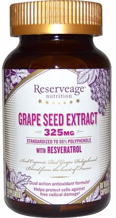 Grape Seed Extract, 325 mg, 60 Veggie Caps by ReserveAge Nutrition, 補充劑，抗氧化劑，抗氧化劑，葡萄籽提取物 HK 香港