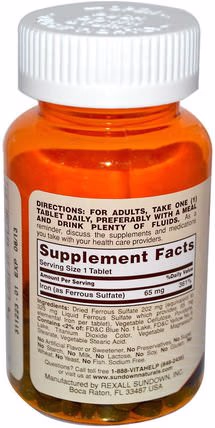 Iron, 65 mg, 120 Tablets by Sundown Naturals, 補品，礦物質，鐵 HK 香港