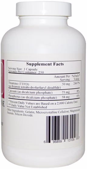 維生素，維生素b，維生素b1  - 硫胺素 - Cardiovascular Research Ltd., Ecological Formulas, Allithiamine (Vitamin B1), 50 mg, 250 Capsules