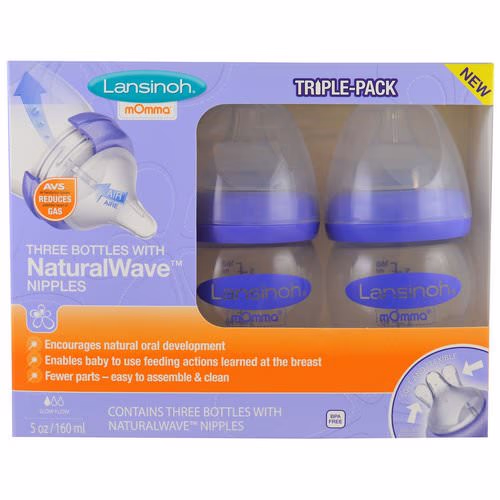 Lansinoh, Natural Wave Nipple Bottles, Slow Flow, 3 Bottles, 5 oz (160 ml) Each Review
