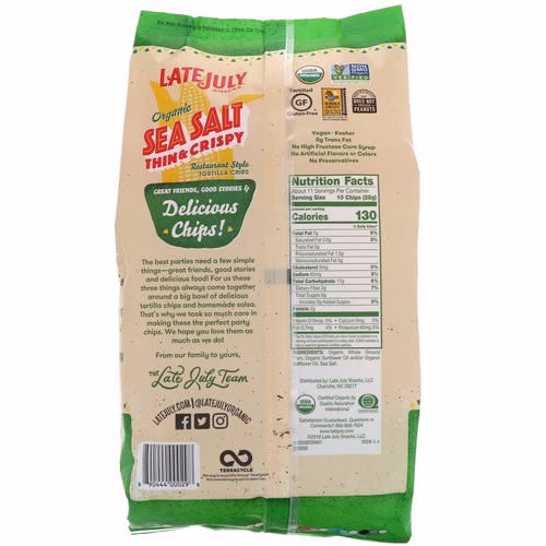 Late July, Organic Thin & Crispy Restaurant Style Tortilla Chips, Sea Salt, 11 oz (312 g) Review Late July, Organic Thin & Crispy Restaurant Style Tortilla Chips, Sea Salt, 11 oz (312 g) Review