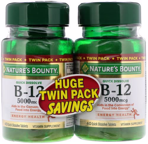 Nature's Bounty, B-12, Twin Pack, Naturally Cherry Flavor, 5000 mcg, 40 Quick Dissolve Tablets Each Review Nature's Bounty, B-12, Twin Pack, Naturally Cherry Flavor, 5000 mcg, 40 Quick Dissolve Tablets Each Review