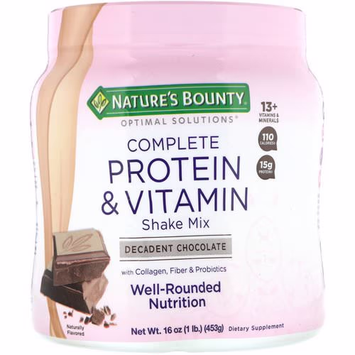 Nature's Bounty, Optimal Solutions, Complete Protein & Vitamin Shake Mix, Decadent Chocolate, 16 oz (453 g) Review Nature's Bounty, Optimal Solutions, Complete Protein & Vitamin Shake Mix, Decadent Chocolate, 16 oz (453 g) Review