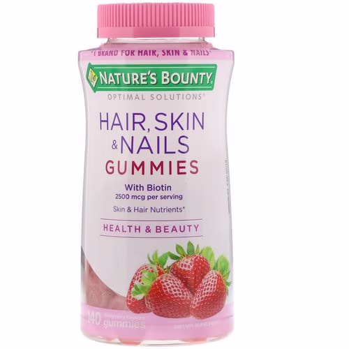 Nature's Bounty, Optimal Solutions, Hair, Skin, & Nails, Strawberry Flavored, 2500 mcg, 140 Gummies Review Nature's Bounty, Optimal Solutions, Hair, Skin, & Nails, Strawberry Flavored, 2500 mcg, 140 Gummies Review