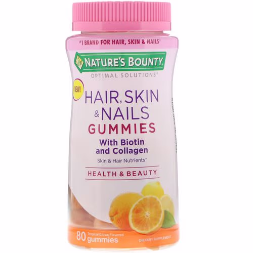 Nature's Bounty, Optimal Solutions, Hair, Skin, & Nails with Biotin and Collagen, Tropical Citrus Flavored, 80 Gummies Review Nature's Bounty, Optimal Solutions, Hair, Skin, & Nails with Biotin and Collagen, Tropical Citrus Flavored, 80 Gummies Review