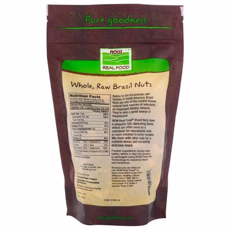 巴西堅果, 種子: Now Foods, Real Food, Whole, Raw Brazil Nuts, Unsalted, 12 oz (340 g)