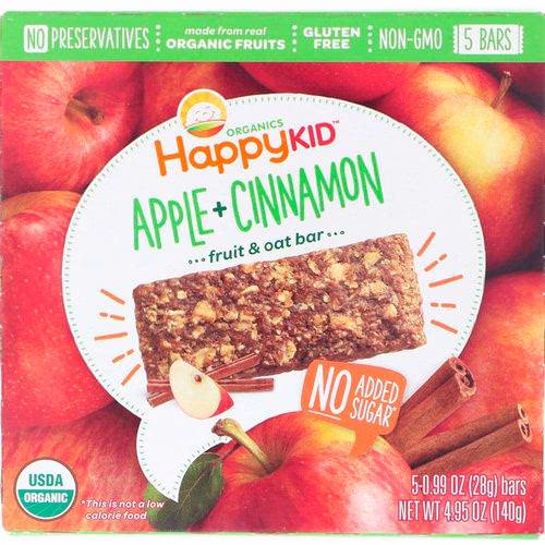 Happy Family Organics, Happy Kid, Apple + Cinnamon, Fruit & Oat Bar, 5 Bars, 0.99 oz (28 g) Each Review Happy Family Organics, Happy Kid, Apple + Cinnamon, Fruit & Oat Bar, 5 Bars, 0.99 oz (28 g) Each Review