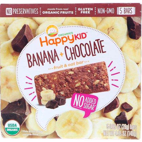 Happy Family Organics, Happy Kid, Banana + Chocolate, Fruit & Oat Bar, 5 Bars, 0.99 oz (28 g) Each Review Happy Family Organics, Happy Kid, Banana + Chocolate, Fruit & Oat Bar, 5 Bars, 0.99 oz (28 g) Each Review