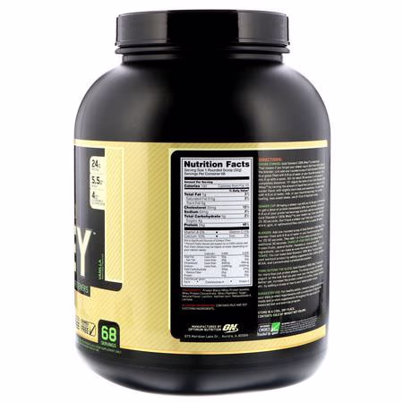 乳清蛋白, 運動營養: Optimum Nutrition, Gold Standard, 100% Whey, Naturally Flavored, Vanilla, 4.8 lbs (2.18 kg)
