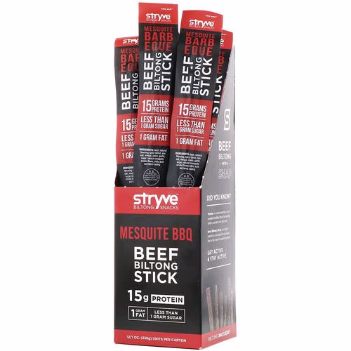 Stryve Foods, Beef Biltong Stick, Mesquite BBQ, 12 Sticks, 1 oz (28 g) Each Review Stryve Foods, Beef Biltong Stick, Mesquite BBQ, 12 Sticks, 1 oz (28 g) Each Review