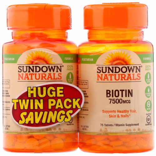 Sundown Naturals, Biotin, Twin Pack, 7,500 mcg, 75 Tablets Each Review Sundown Naturals, Biotin, Twin Pack, 7,500 mcg, 75 Tablets Each Review