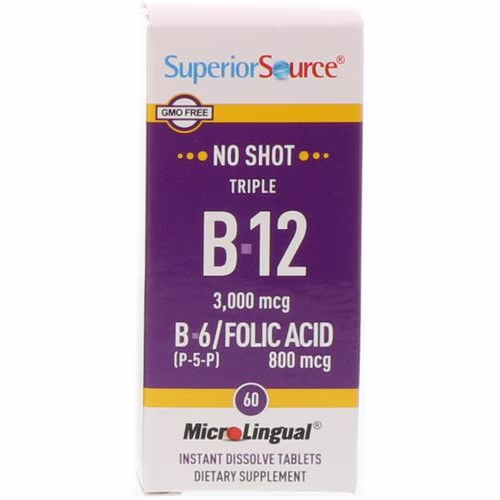 Superior Source, Triple B-12, B-6 [P-5-P] / Folic Acid, 3,000 mcg / 800 mcg, 60 MicroLingual Instant Dissolve Tablets Review
