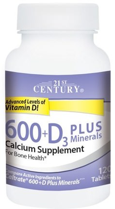 600+D3 Plus Minerals, 120 Tablets by 21st Century, 補充劑，礦物質，鈣維生素d HK 香港