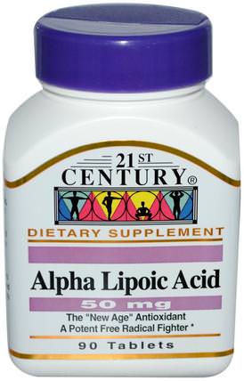 Alpha Lipoic Acid, 50 mg, 90 Tablets by 21st Century, 補充劑，抗氧化劑，α硫辛酸，α硫辛酸050毫克 HK 香港