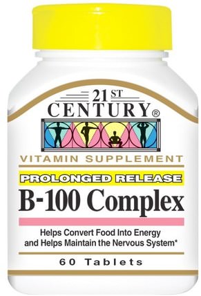 B-100 Complex, Prolonged Release, 60 Tablets by 21st Century, 維生素，維生素b複合物，維生素b複合物100 HK 香港