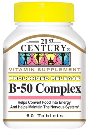 B-50 Complex, 60 Tablets by 21st Century, 維生素，維生素b複合物，維生素b複合物50 HK 香港