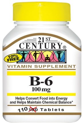 B-6, 100 mg, 110 Tablets by 21st Century, 維生素，維生素b，維生素b6 - 吡哆醇 HK 香港