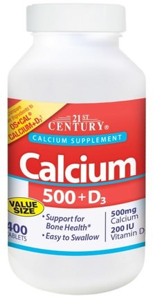 Calcium 500 + D3, 400 Caplets by 21st Century, 補充劑，礦物質，鈣維生素d HK 香港