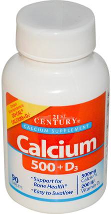 Calcium 500 + D3, 90 Caplets by 21st Century, 補充劑，礦物質，鈣維生素d HK 香港