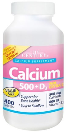Calcium 500 + D3 Plus Extra D3, 400 Caplets by 21st Century, 補充劑，礦物質，鈣維生素d HK 香港