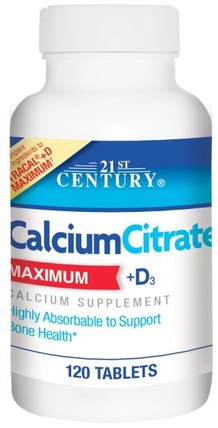 Calcium Citrate Maximum + D3, 120 Tablets by 21st Century, 補充劑，礦物質，檸檬酸鈣，鈣維生素d HK 香港