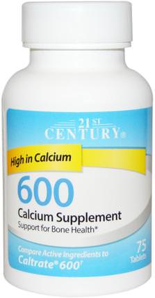 Calcium Supplement 600, 75 Tablets by 21st Century, 補品，礦物質，碳酸鈣 HK 香港