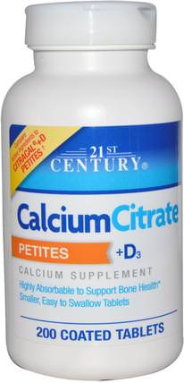 CalciumCitrate Petites + D3, 200 Coated Tablets by 21st Century, 補品，礦物質，檸檬酸鈣 HK 香港