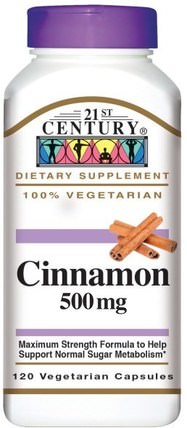 Cinnamon, 500 mg, 120 Veggie Caps by 21st Century, 草藥，肉桂提取物 HK 香港