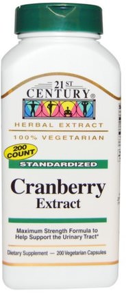 Cranberry Extract, Standardized, 200 Veggie Caps by 21st Century, 草藥，酸果蔓汁提取物 HK 香港