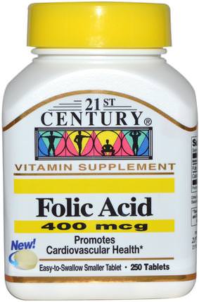 Folic Acid, 400 mcg, 250 Tablets by 21st Century, 維生素，葉酸 HK 香港