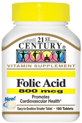 Folic Acid, 800 mcg, 180 Tablets by 21st Century, 維生素，葉酸 HK 香港