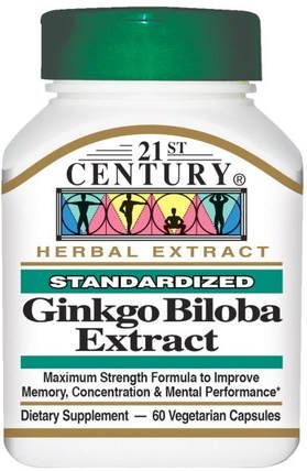 Ginkgo Biloba Extract, Standardized, 60 Veggie Caps by 21st Century, 草藥，銀杏葉 HK 香港