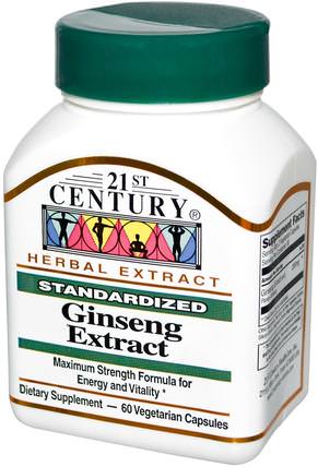 Ginseng Extract, 60 Veggie Caps by 21st Century, 補充劑，adaptogen，感冒和病毒，人參 HK 香港