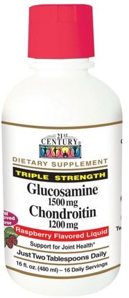 Glucosamine 1500 mg Chondroitin 1200 mg, Raspberry Flavored Liquid, 16 fl oz (480 ml) by 21st Century, 補充劑，氨基葡萄糖軟骨素，氨基葡萄糖和軟骨素液體 HK 香港