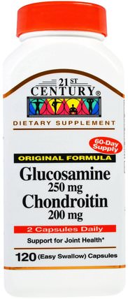 Glucosamine 250 mg Chondroitin 200 mg, Original Formula, 120 (Easy Swallow) Capsules by 21st Century, 補充劑，氨基葡萄糖軟骨素 HK 香港
