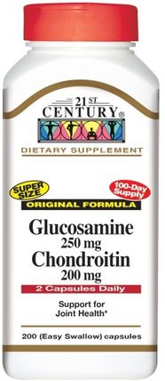 Glucosamine 250 mg Chondroitin 200 mg, Original Formula, 200 (Easy Swallow) Capsules by 21st Century, 補充劑，氨基葡萄糖軟骨素 HK 香港